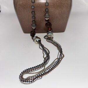 F.A.I.T.H. FAITH Elegant Beaded Necklace Silver Gold Bronze Antique Black/Brown